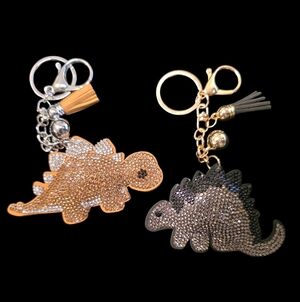 Sparkling Dinosaur Rhinestone Bag Charm - Keychain Set